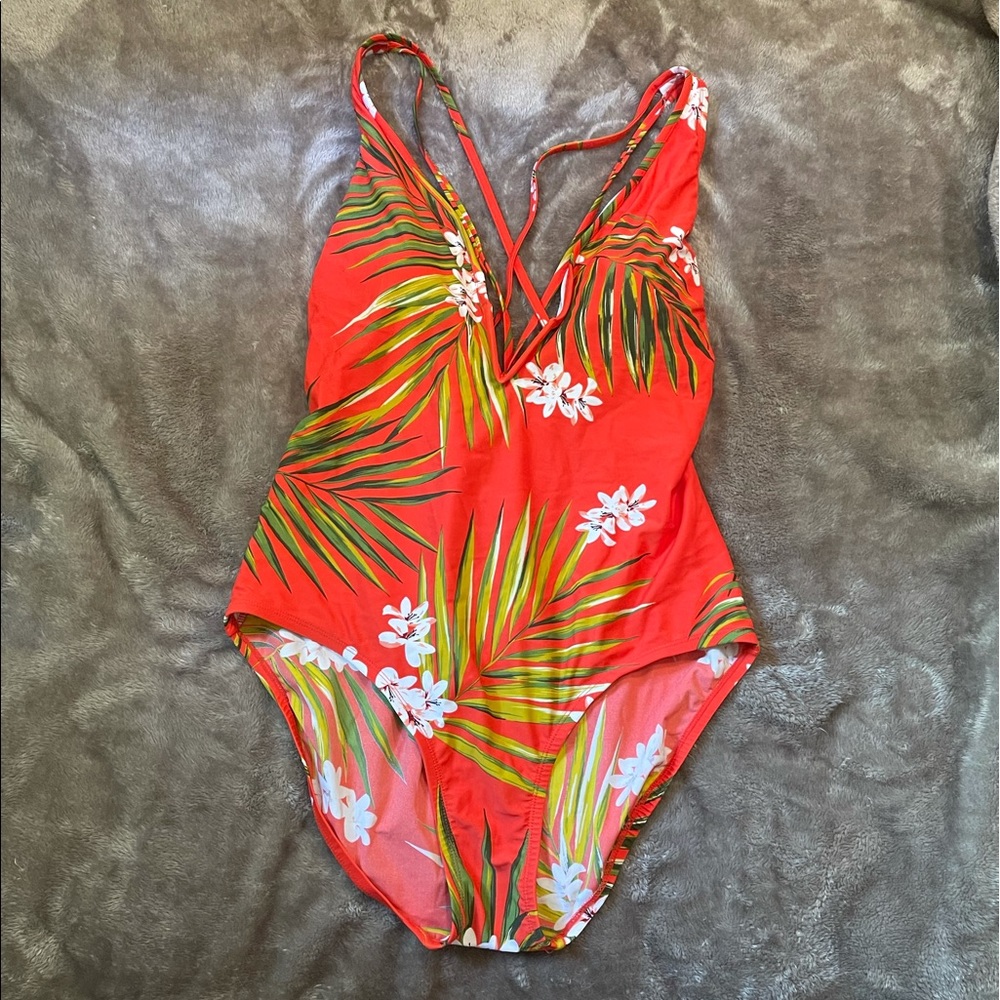 Kona Sol Orange Tropical One Piece Swim Suit